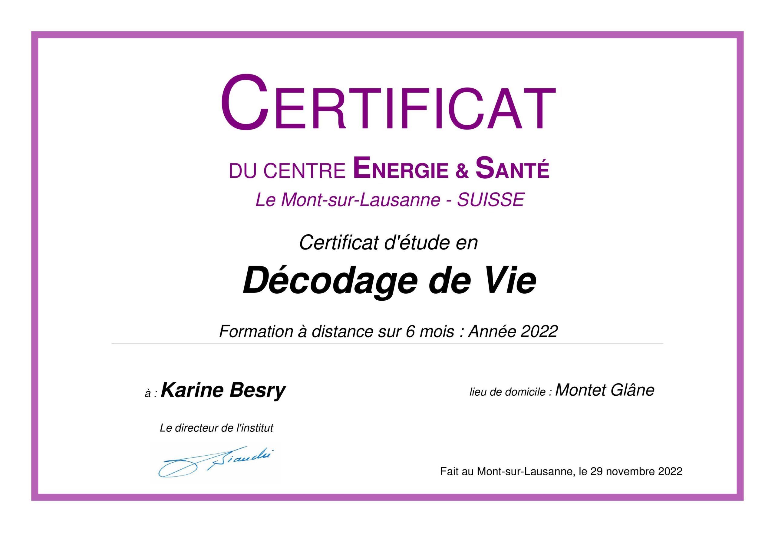 décodage de vie diplôme karine besry