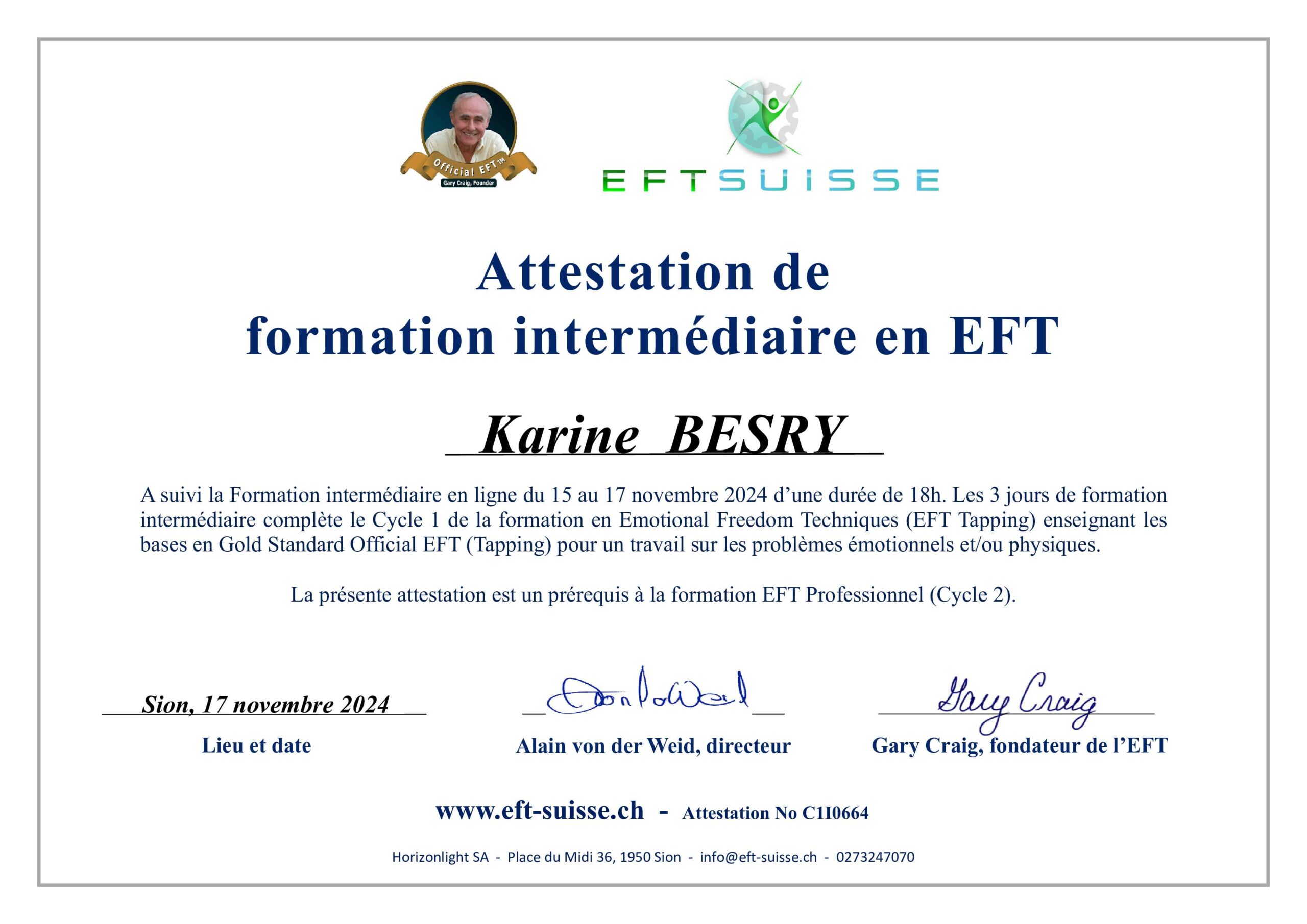 EFT diplôme karine besry