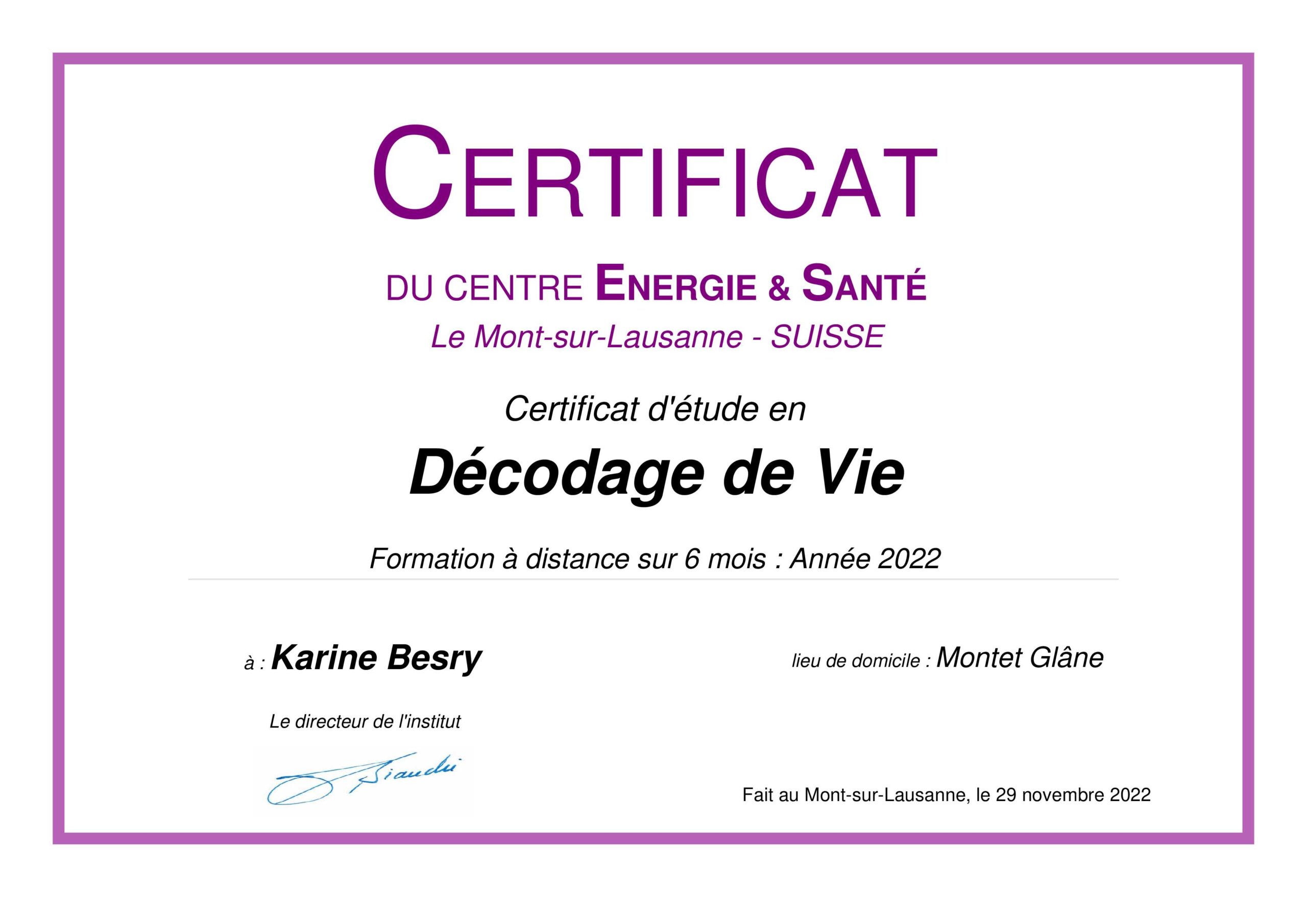 décodage de vie diplôme karine besry