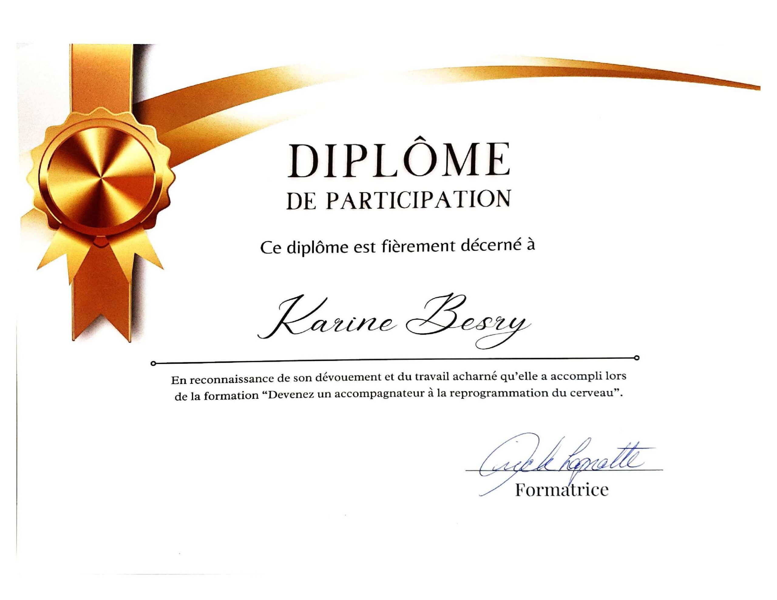 reprogrammation mentale diplôme karine besry